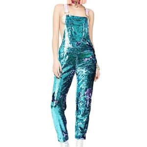 NWT Jackalop Land Mermaid Sequin Overalls M Medium